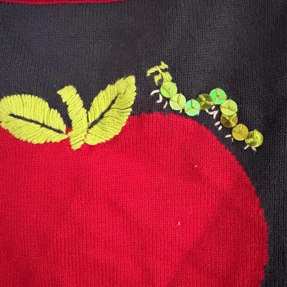 Vintage Gymboree 2003 Apple Caterpillar Sequin Knit Tank Top Navy Red Size 9